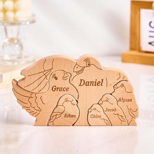 Personalisiertes Holzkunstpuzzle der Adlerfamilie mit 1-8 Namen, Holz Adler Skulpturen Desktop Ornament Weihnachts Home Tischdekoration, Geschenk für Familie, Oma, Opa Mama, Papa von Smile lab