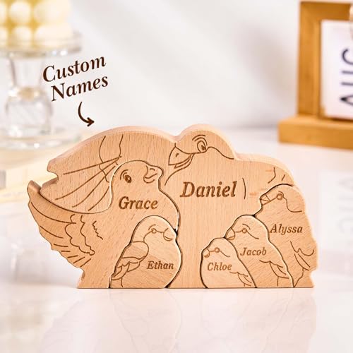 Personalisiertes Holzkunstpuzzle der Adlerfamilie mit 1-8 Namen, Holz Adler Skulpturen Desktop Ornament Weihnachts Home Tischdekoration, Geschenk für Familie, Oma, Opa Mama, Papa von Smile lab