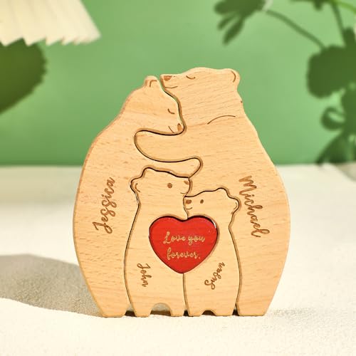 Personalisiertes Holzkunstpuzzle der Bärenfamilie mit 2-6 Namen, Holz Bär Skulpturen Desktop Ornament Weihnachts Home Tischdekoration, Geschenk für Familie, Oma, Opa Mama, Papa von Smile lab