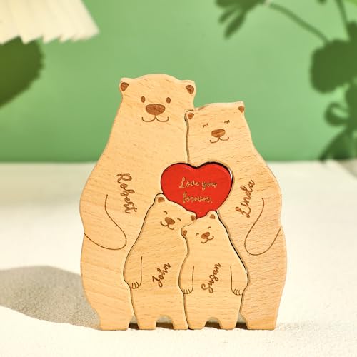 Personalisiertes Holzkunstpuzzle der Bärenfamilie mit 2-6 Namen, Holz Bär Skulpturen Desktop Ornament Weihnachts Home Tischdekoration, Geschenk für Familie, Oma, Opa Mama, Papa von Smile lab