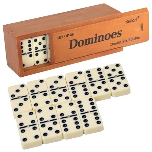 Smilejoy Domino-Set für Erwachsene, Jumbo-Größe Domino-Set für klassische Brettspiele, großes Doppel-Momino-Spielset 28 Teile mit Deluex Brauner Holzkiste (2-4 Spieler) von Smilejoy