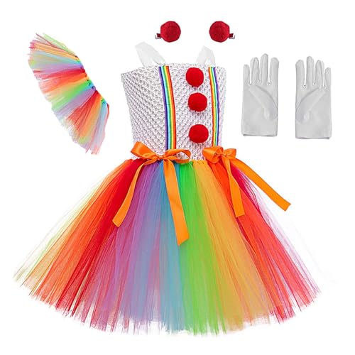 Smileshiney Clown-Kostüm für Mädchen, Mädchen-Clown-Kostüm,Atmungsaktives Clown-Kostümkleid | Prinzessinnen-Kleid-Set, Regenbogen-Tutu-Kleid, Mädchen-Cosplay-Outfit für Halloween, Karneval und von Smileshiney