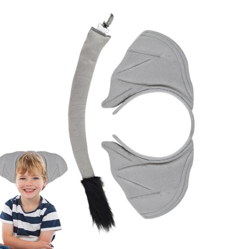 Smileshiney Elefantenohren Stirnband, Elefantenohren Kostüm, Stirnband Schwanz Kostüm, Realistisches Stirnband-Schwanz-Kostüm, weiches Kinder-Elefant-Kostüm mit Schwanz für Kinder Halloween von Smileshiney