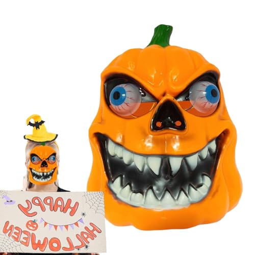 Smileshiney Halloween-Gesichtsbedeckung für Kinder, Kürbiskopfbedeckung - Kreatives Kürbiskopfkostüm, realistische Gesichtsbedeckung - Große leuchtende Augen, Halloween-Zubehör, Kostüm, von Smileshiney