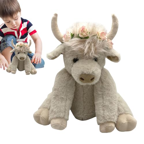 Smileshiney Highland Cow Spielzeug,Kuh Kuscheltiere - 10-Zoll schottisches Hochlandkuh-Plüsch - Braunes Kuh-Plüschtier, Schlafenszeit-Hochlandrinder, Yak-Stofftier für alle Altersgruppen von Smileshiney