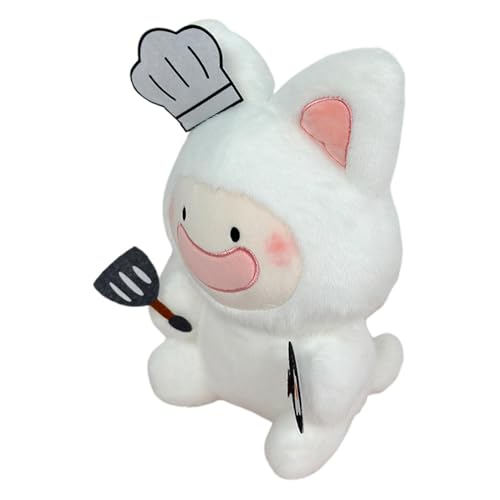 Smileshiney Tiny Chef Plüschtier, Tiny Chef Stofftier, Weißes Fuchs-Kochpuppenspielzeug, 9,84 Zoll große süße Kuscheltiere, weiches Plüschkissen, Bezaubernde Puppe für Mädchen, Auto-Dekoration von Smileshiney