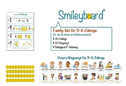 Smileyboard - Family-Set Magnete - 40 x Smiley-Magnete - 20 x Aufgaben- und Belohnungsmagnete - Verschiedene Motive von Smileyboard