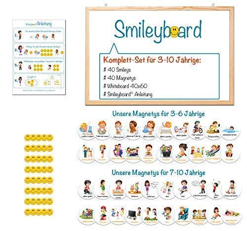 Smileyboard - Komplett-Set Magnete - 40 x Smiley- und Aufgaben- und Belohnungsmagnete - Whiteboard - Verschiedene Motive von Smileyboard