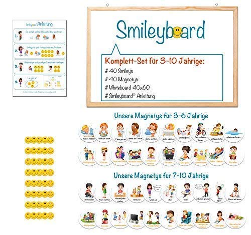 Smileyboard - Komplett-Set Magnete - 40 x Smiley- und Aufgaben- und Belohnungsmagnete - Whiteboard - verschiedene Motive von Smileyboard