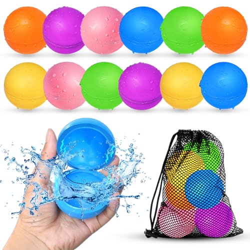 Smirodi SOPPYCID 12 Stück Wasserbomben Wiederverwendbar,Silikon Wasserbomben Selbstschließend magnetische Spritzbälle,Sommer Wasserspielzeug für Kinder im Alter von 3-12 Jahren für Spaß,Pure Farbe. von Smirodi