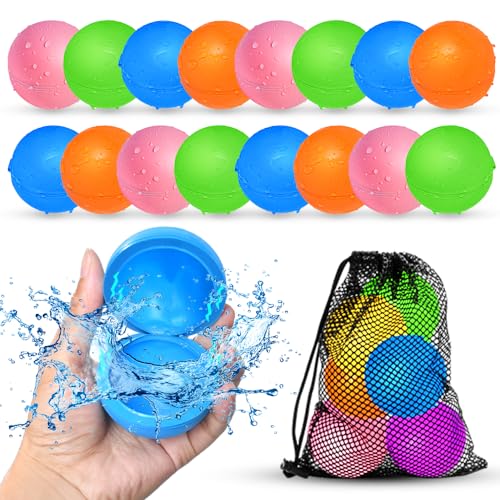 Smirodi SOPPYCID 16 Stück Wasserbomben Wiederverwendbar,Silikon Wasserbomben Selbstschließend magnetische Spritzbälle,Sommer Wasserspielzeug für Kinder im Alter von 3-12 Jahren für Spaß,Pure Farbe. von Smirodi