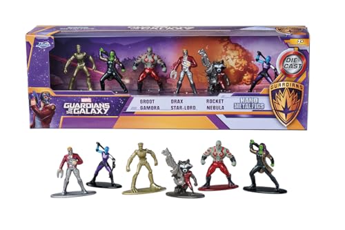 Jada Toys Guardians of The Galaxy Figuren (6 Stück) - 6er-Set Marvel Sammelfiguren (Gamora, Drax, Star-Lord, Rocket, Groot, Nebula) aus Metall für Fans und Kinder ab 3 Jahre, je Circa 4 cm von Smoby