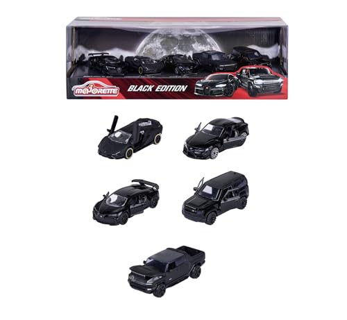 Majorette Auto-Set Black Edition (5 Autos) - 5 Schwarze Modellautos aus Metall mit Freilauf, Federung & zu öffnendem Teil, Spielzeugautos für Sammler und Kinder ab 3 Jahre, je 7,5 cm von Smoby