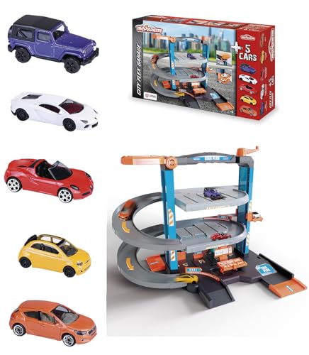 Majorette – Garage City Flex + 5 Fahrzeuge – 3 Stufen mit verschiedenen Funktionen – 5 Fahrzeuge inklusive – 212058391SMO von Smoby