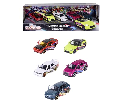 Majorette Auto-Set Limited Edition 11 im Graffiti-Look (5 Autos) - 5 Modellautos aus Metall mit Freilauf, Federung & zu öffnendem Teil, Spielzeugautos für Sammler und Kinder ab 3 Jahre, je 7,5 cm von Majorette