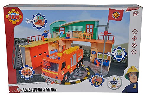 Simba 9258282 Fireman Sam Feuerwehrmann Feuerwehrstation Pontypandy + 1 Figur, bunt, Talla única von Smoby