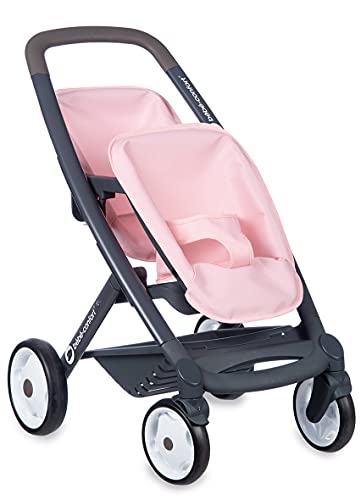 Smoby - Bébé Confort – Kinderwagen für Zwillinge – für Puppen und Puppen – leise und multidirektionale Räder – Aufbewahrungskorb – 253216 Rosa von Smoby