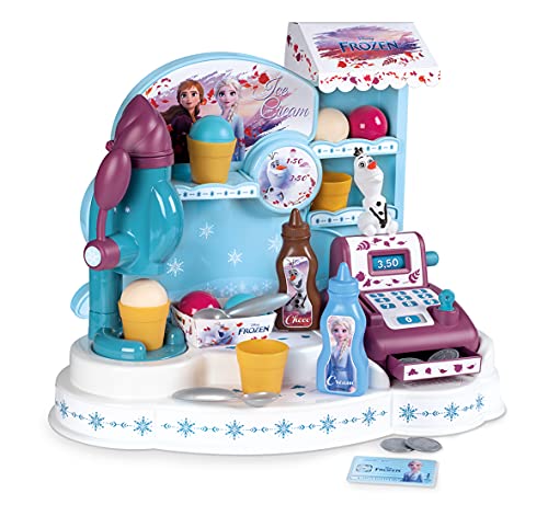 Smoby - La Reine des Neiges - Marchande de Glaces - Caisse Enregistreuse pour Enfant - 22 Accessoires + 1 Figurine Olaf von Smoby