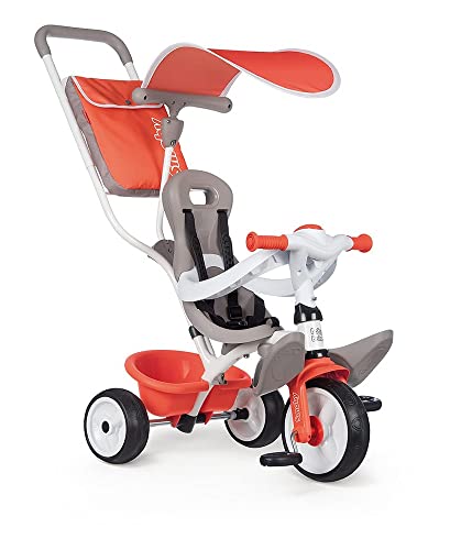 Smoby - Baby Balade rot - Mitwachsendes Kinderdreirad mit Schubstange, Sitz mit Sicherheitsgurt, Metallrahmen, Pedal-Freilauf, für Kinder ab 10 Monaten von Smoby