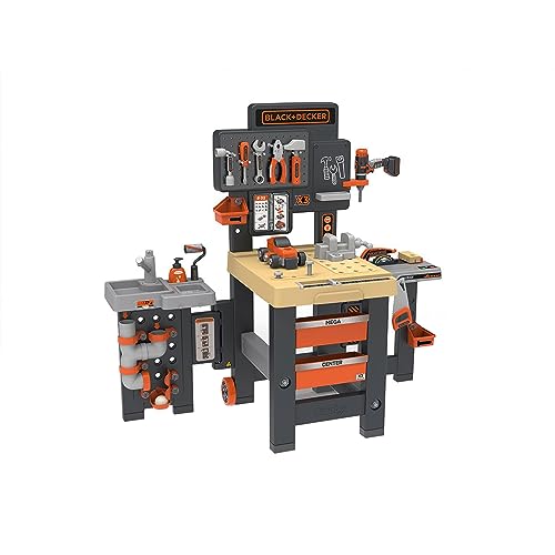 Smoby 7600360726 Centre Black and Decker Mega Construction Center Pretend Prentend Play Tool Toy Workbench, Schwarz, M von Smoby