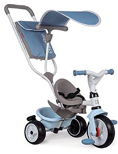 Smoby - Baby Balade Plus blau - Mitwachsendes Kinderdreirad mit Schubstange, Sitz mit Sicherheitsgurt, Metallrahmen, Pedal-Freilauf, für Kinder ab 10 Monaten von Smoby