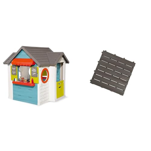 Smoby 810403 – Chef Haus - Multifunktionshaus für Kinder für drinnen und draußen, Restaurant, Spielhaus und Kaufmannsladen für Jungen und Mädchen ab 2 Jahren & 810907 Bodenplatten-Set mit Klicksystem von Smoby