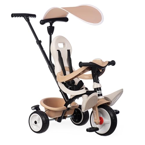 Smoby - Baby Balade 3-in-1 Beige - Mitwachsendes Kinderdreirad mit Schubstange, Sitz mit Sicherheitsgurt, Metallrahmen, Pedal-Freilauf, für Kinder ab 10 Monaten von Smoby