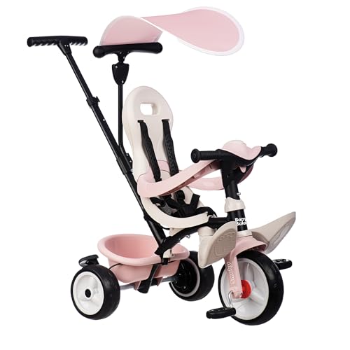 Smoby - Baby Balade 3-in-1 Rose - Mitwachsendes Kinderdreirad mit Schubstange, Sitz mit Sicherheitsgurt, Metallrahmen, Pedal-Freilauf, für Kinder ab 10 Monaten von Smoby