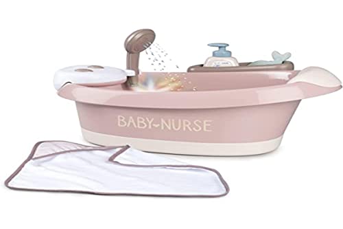 Smoby - Baby Nurse Puppen-Badewanne - Wanne mit elektronischen Funktionen und viel Zubehör, Puppen-Zubehör für Puppen bis 42 cm, für Kinder ab 3 Jahren, Lila, 220362 von Smoby