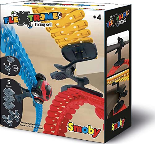 Smoby - FleXtreme Fixing Set - Befestigungssatz für die Smoby FleXtreme Rennbahn-Spielwelt, Erweiterung für Rennbahnen, für Kinder ab 4 Jahren, flexible Strecke mit Fahren-über-Kopf-Funktion von Smoby