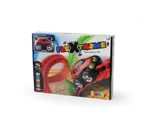 Smoby – FleXtreme Autorennbahn Starter Set – 184 Schienen + Rennauto, Rennbahn für Autos, für Kinder ab 4 Jahren, flexible Strecke mit Fahren-über-Kopf-Funktion von Smoby