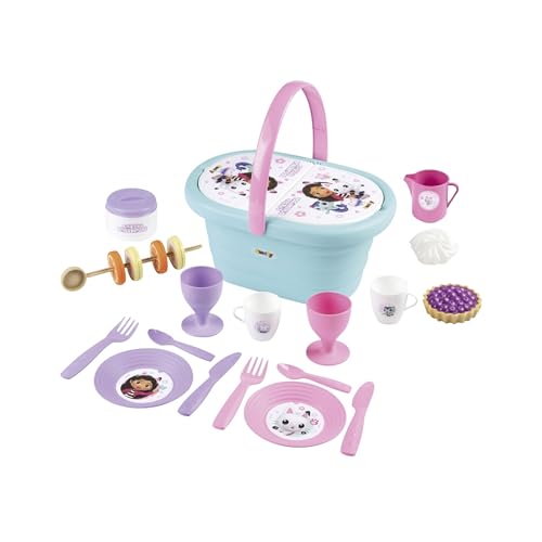 Smoby – Gabby´s Dollhouse Picknick-Korb – Spielset mit Spielzeug-Teeservice (21 Teile), inkl. Teller, Besteck, Becher, für Kinder ab 3 Jahren, blau von Smoby