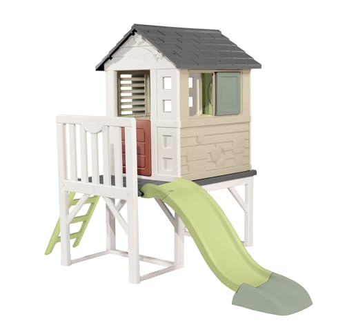 Smoby Life - Stelzenhaus (150x160x197x243 cm) mit 64% Recycling Anteil - Spielhaus mit Rutsche, XL Spiel-Villa auf Stelzen, mit Fenstern, Tür, Veranda, Leiter, für Jungen und Mädchen ab 2 Jahren von Smoby