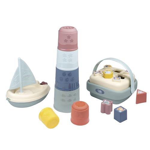 Smoby Little Motorikspielzeug-Set 3-teilig: Magic-Tower, Formsteckspiel-Korb, Badespielzeug Segelboot - Förderung feinmotorischer Fähigkeiten - ab 12 Monaten von Smoby