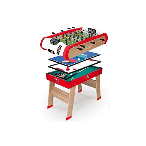 Smoby - Multifunktions Tischfußball Powerplay 4-in-1 - Wandelbarer Spieltisch, Tischfußball, Billard, Tischtennis oder Hockey, für Kinder ab 8 Jahren von Smoby