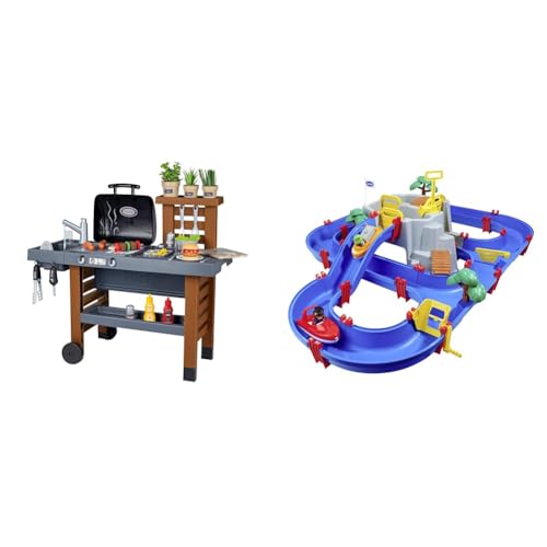 Smoby - Outdoor Gartenspielküche - inklusive Grill & AquaPlay - Wasserbahn Set Bergsee - 42-teiliges Spieleset mit Bergsee von Smoby