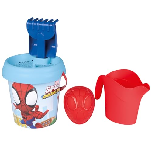 Smoby - Spidey Eimer gefüllt Gießkanne – Siebe, Rechen, Schaufel, Gießkanne Sandform – für Kinder ab 18 Monaten – 7600862194 von Smoby