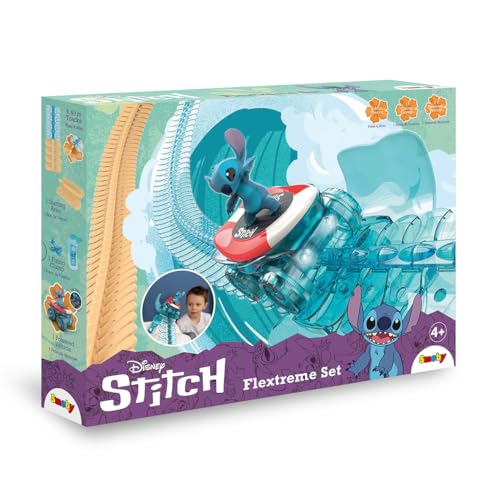 Smoby - Stitch FleXtreme – 4 Meter 40 Autobahn – 184 Flexible und anpassbare Pisten + 1 Stitch-Fahrzeug mit Lichteffekten – Batterien enthalten – 7600180927 von Smoby