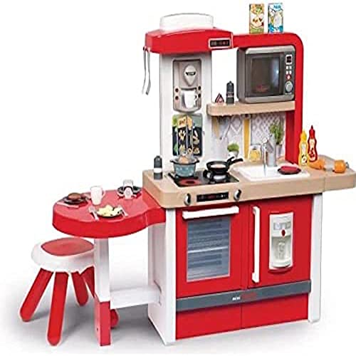 Smoby - Tefal Evo Gourmet Küche – XXL-Spielküche für Kinder mit vielen Funktionen, große Sitzecke mit Hocker, 43 tgl. Zubehör, für Kinder ab 3 Jahren, rot von Smoby