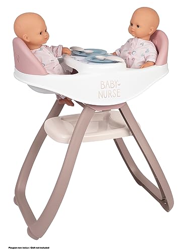 Smoby - Baby Nurse Zwillingspuppen-Hochstuhl – Puppenstuhl für Zwillinge mit Teller und Löffel, Puppen-Zubehör für Puppen bis 42 cm, für Kinder ab 2 Jahren von Smoby