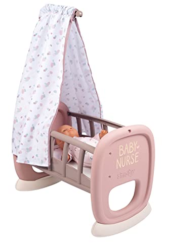 Smoby Toys - Baby Nurse Puppenwiege mit Himmel - Puppenbett mit Wippfunktion für Puppen bis 42 cm - Puppenzubehör für Kinder ab 18 Monaten von Smoby