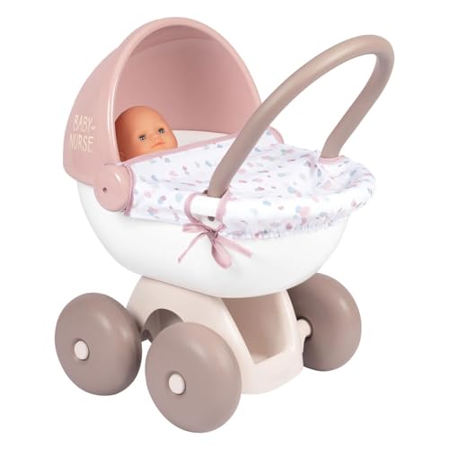 Smoby - Baby Nurse Puppenwagen - kleiner Puppenwagen für dein Püppchen bis 42 cm, mit waschbarem Stoffbezug, für Kinder ab 18 Monaten von Smoby