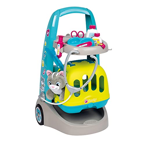 Smoby Toys - Tierarzt-Trolley mit Doktorkoffer inkl. Zubehör, Kuscheltier-Katze & Transportbox - Spielzeug-Set mit Rollen für Kinder ab 3 Jahren von Smoby