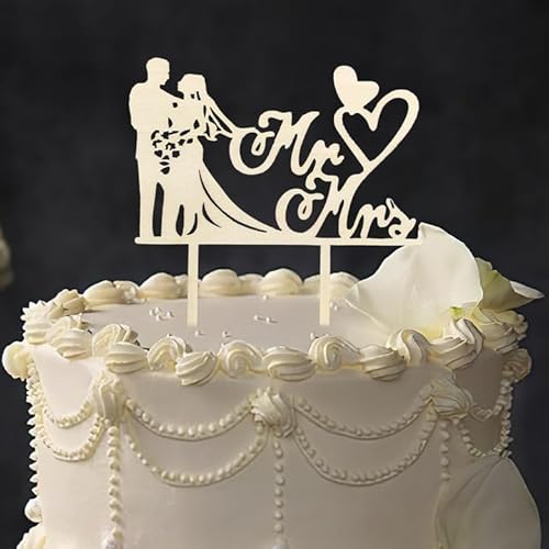 Cake Topper Hochzeit, Tortenfigur Hochzeit, Tortendeko Hochzeit, Personalisierte Holz Cake Topper für Hochzeitstorten, Deko für Brautpaar Figuren Torte, Mr & Mrs Hochzeitsdekoration von Smomend