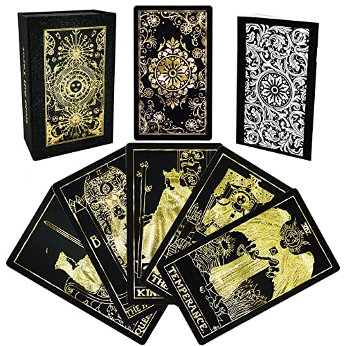 Smoostart 78 Tarotkarten mit Anleitung (evtl. Nicht in Deutscher Sprache), PVC, wasserdicht, Anti-Falten, Luxus-Goldfolie, Waite-Tarotkarten, Deck mit exquisiter Box (schwarz) von Smoostart