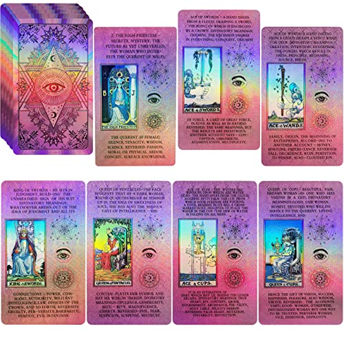 Smoostart Holographische Tarotkarten aus PVC mit Bedeutungen darauf, wasserdichtes, faltenfreies PVC-Tarotkartendeck aus luxuriöser Goldfolie mit Ratgeber und exquisiter Box für Anfänger von Smoostart