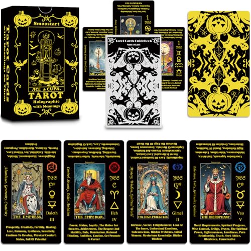 Smoostart Schwarze Tarotkarten im Halloween-Stil mit Bedeutungen, Tarotkartendeck mit Handbuch für Anfänger, Tarot enthält mehrere Interpretationen, englische Version von Smoostart