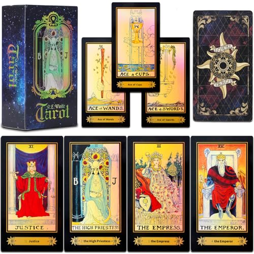 Smoostart 78 Tarotkarten mit Ratgeber, holografisches Tarotkarten Deck Zukunftsspiel mit bunter Box für Anfänger und professionelle Spieler von Smoostart