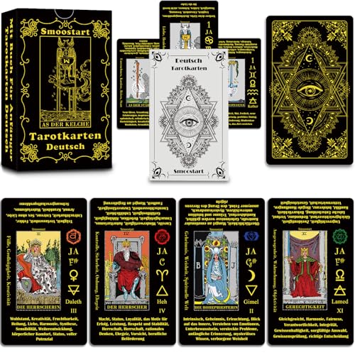 Smoostart Tarotkarten Deutsch Mit Bedeutungen, Holografische Tarotkarten Für Anfänger Mit Leitfaden, Schlüsselwörter, Element, Planet, Chakra, Ja Oder Nein, Musikalische Tonhöhe, Numerologie von Smoostart