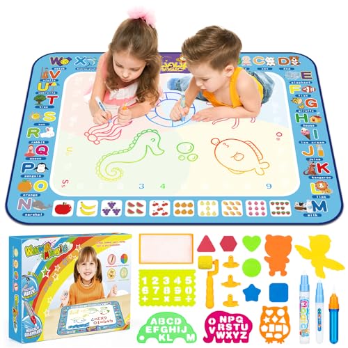 Smyidel Wasser Doodle Matte 100x75 cm,Aqua Magic Wasser Doodle Matte, Zeichenmatte Aquarell Schreiben Malen Doodle Board für Kinder Kleinkind Mess-Free Lernspielzeug Geschenk von Smyidel